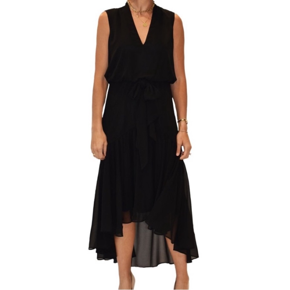Just Taylor Black V-Neck High Low Sleeveless Cocktail Dress Size 8 Like New